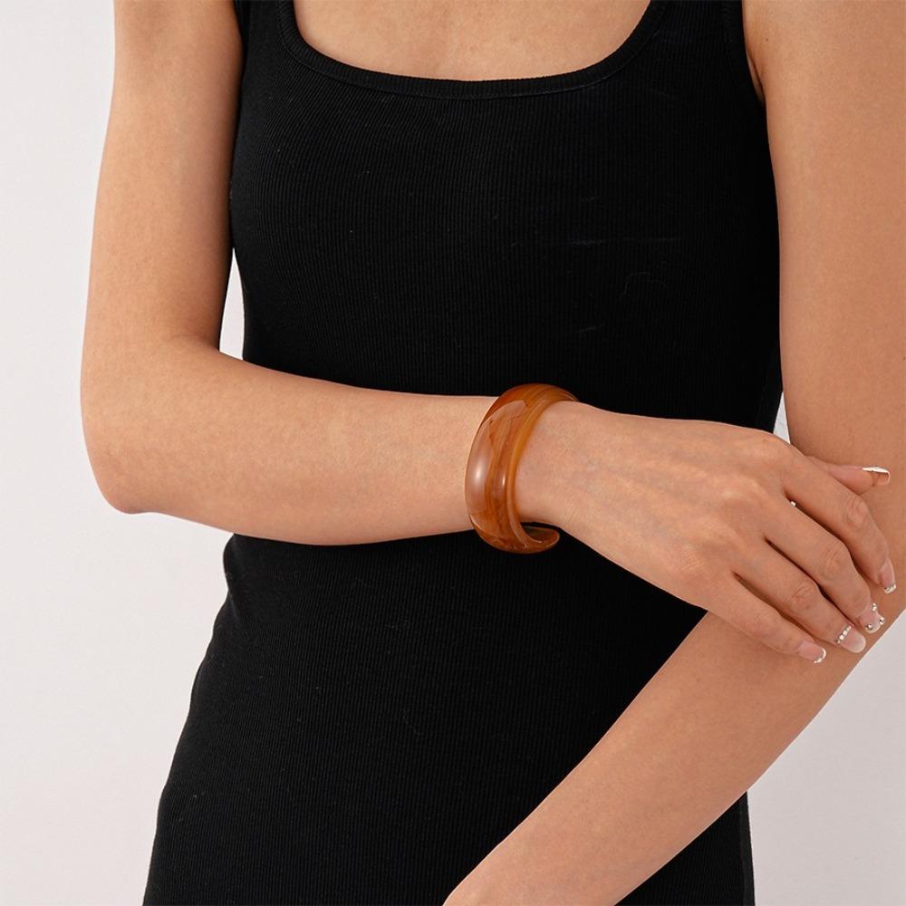 Bohemian Acrylic Bangle Geometric Retro Hand Ring Creative Irregular Wide Bracelet  Women