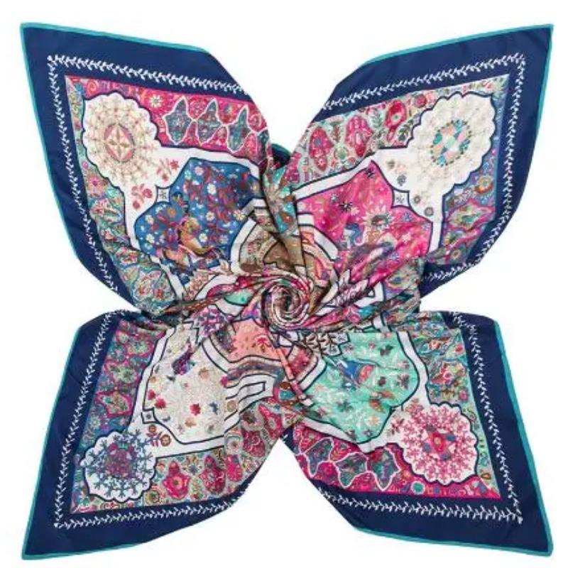 Luxury Brand Shawl 100% Twill Silk Scarf Floral Reflection Square Scarves Print Kerchief Woman Headband Shawl Wraps Hijab
