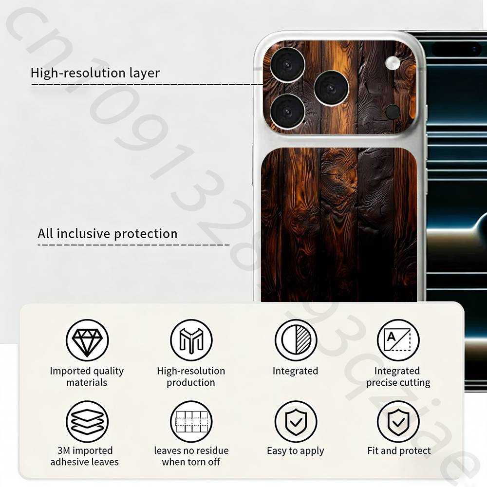 Legno Naturale Per iPhone 17 pro Max /17 pro Cover Completa Adesivo Skin Wrap Pellicola Protettiva Posteriore Colorata 3D