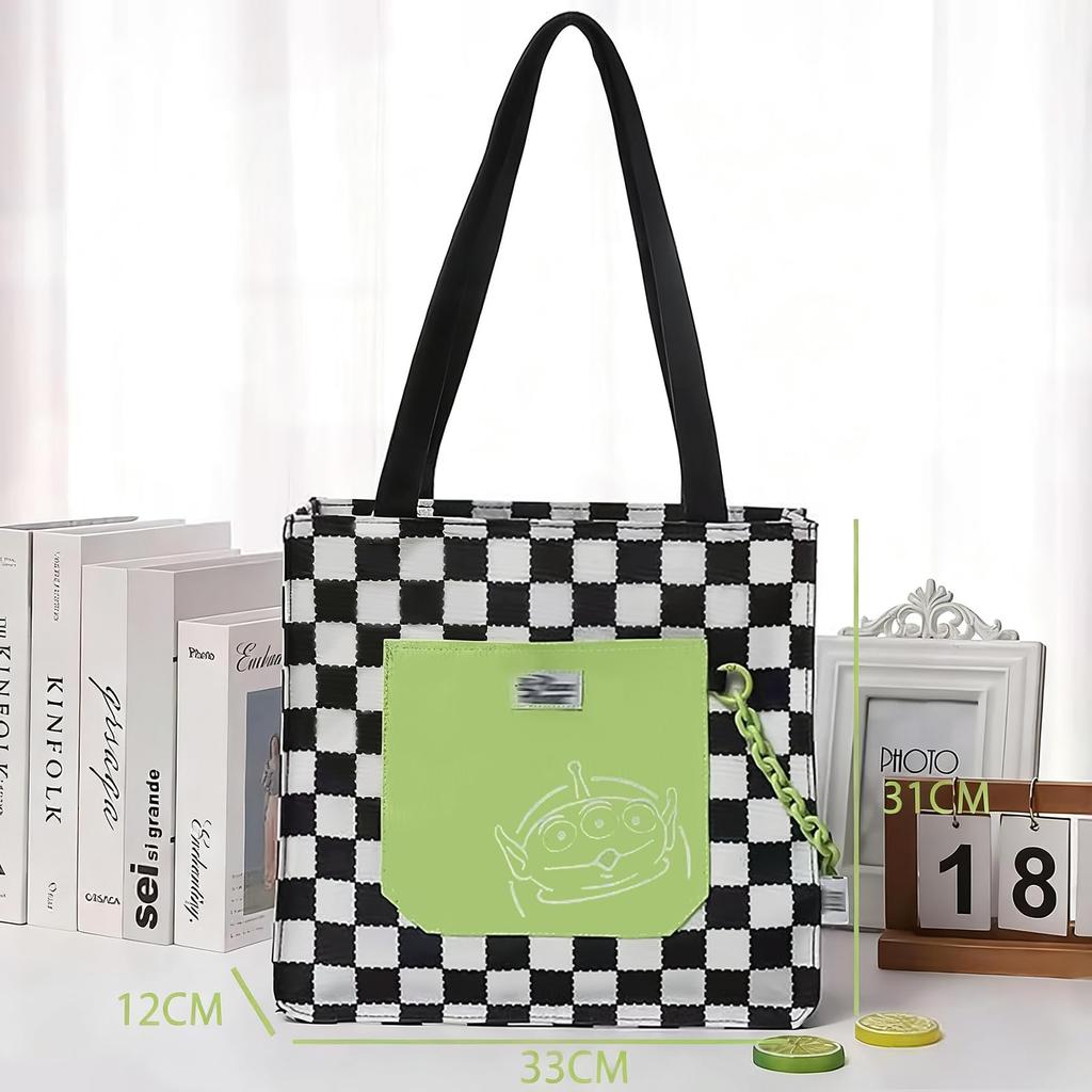 [hgTUP] Little Green Men Tote Bag, Canvas Tote Bag, Large Capacity, Alien Shoulder Bag, Canvas Tote Bag with Zipper and Interior Pocket, Eco Bag, Meet