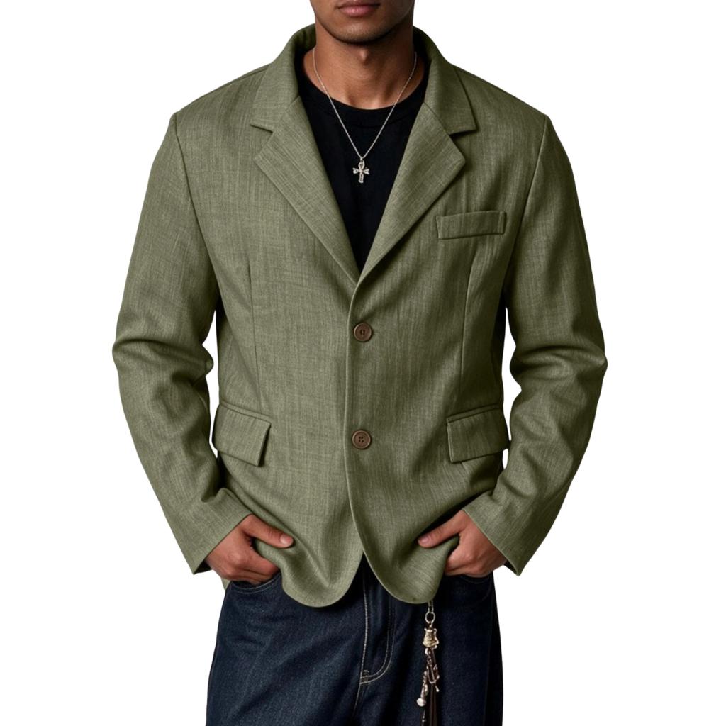 Leichte lässige Herren-Anzugjacke, Vintage-Farbe, einreihig, zwei Knöpfe, mit Leinenstruktur