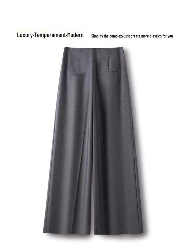 Spring 2025 Women's High-Waisted Grey Wide-Leg Trousers: Relaxed Fit, Loose Straight-Leg Casual Suit Pants