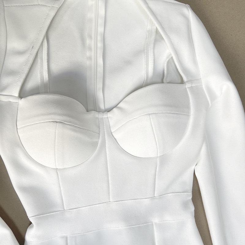 Neues Feder Langarm Europäische und Amerikanische Mode Bandage Abendkleid