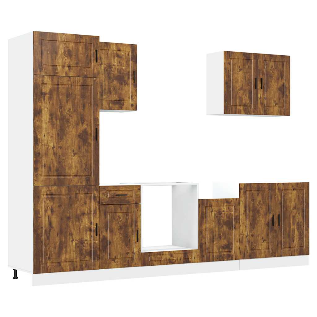 7 Piece Kitchen Cabinet Set Porto Smoked Oak Wood Based Panel