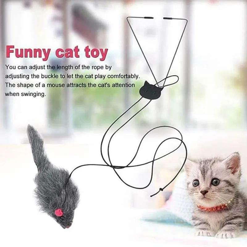 Cat Interactive Toy Hanging Door Retractable Cat Grab Rope Black Mouse Teasing Stick Indoor Cat Toys Entertain and Exercise Game