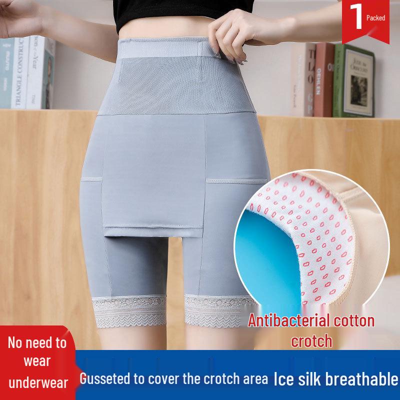 

Women s Layered Safety Shorts: Seamless, High-Waist, Tummy Control, Pure Cotton, Anti-Exposure, No Roll Hem, with Pocket. L (Recommended 80-100 lbs)