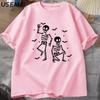 Halloween Skeleton Candy T Shirt Funny Spooky Season Graphic T Shirts Dark Humor Tee Casual Cotton Short Sleeve Round Neck Top