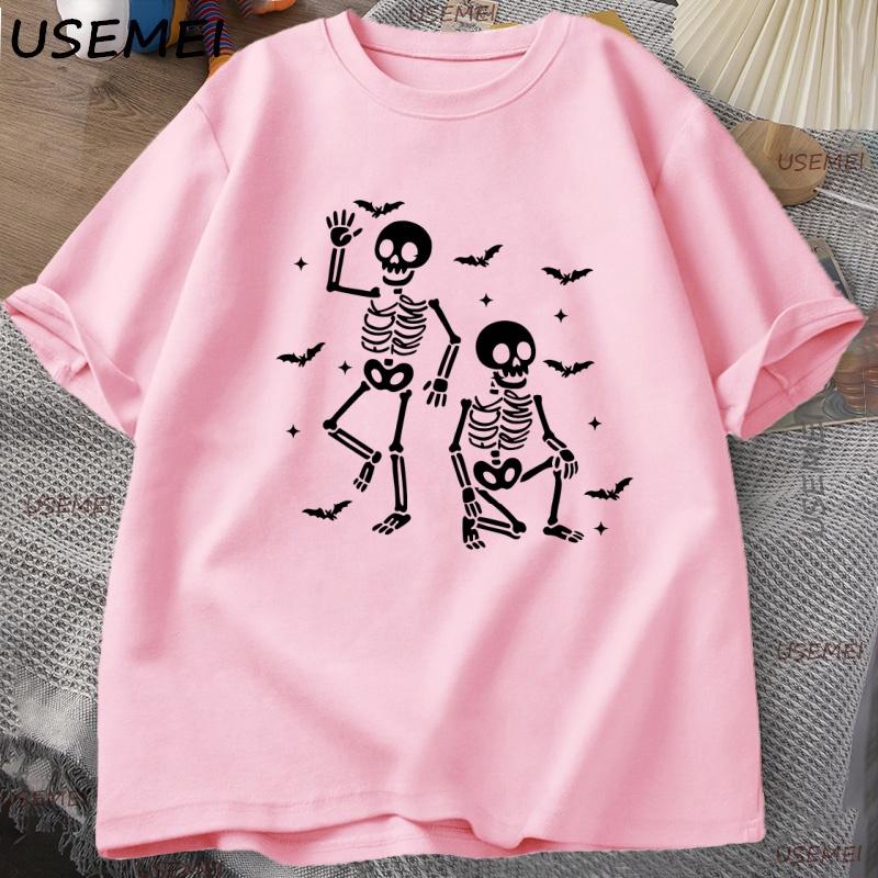 Halloween Skeleton Candy T Shirt Funny Spooky Season Graphic T Shirts Dark Humor Tee Casual Cotton Short Sleeve Round Neck Top