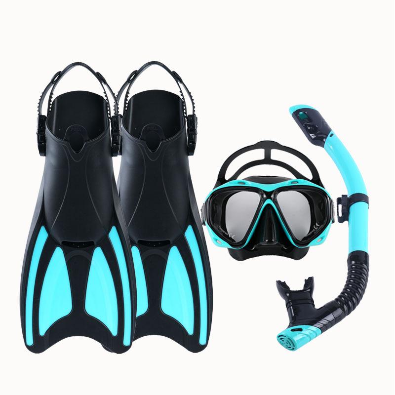 Mask Fin Snorkel Set, Travel Size Snorkeling Gear for Adults with Panoramic View Anti-Fog Mask, Trek Fins, Dry Top Snorkel 3in1