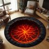 Covor Unic Rotund cu Iluzie 3D Flux de Lavă cu Model Fulgere Electrice Margine Negră Piatră Vulcanică Covor Modern pentru Sufragerie