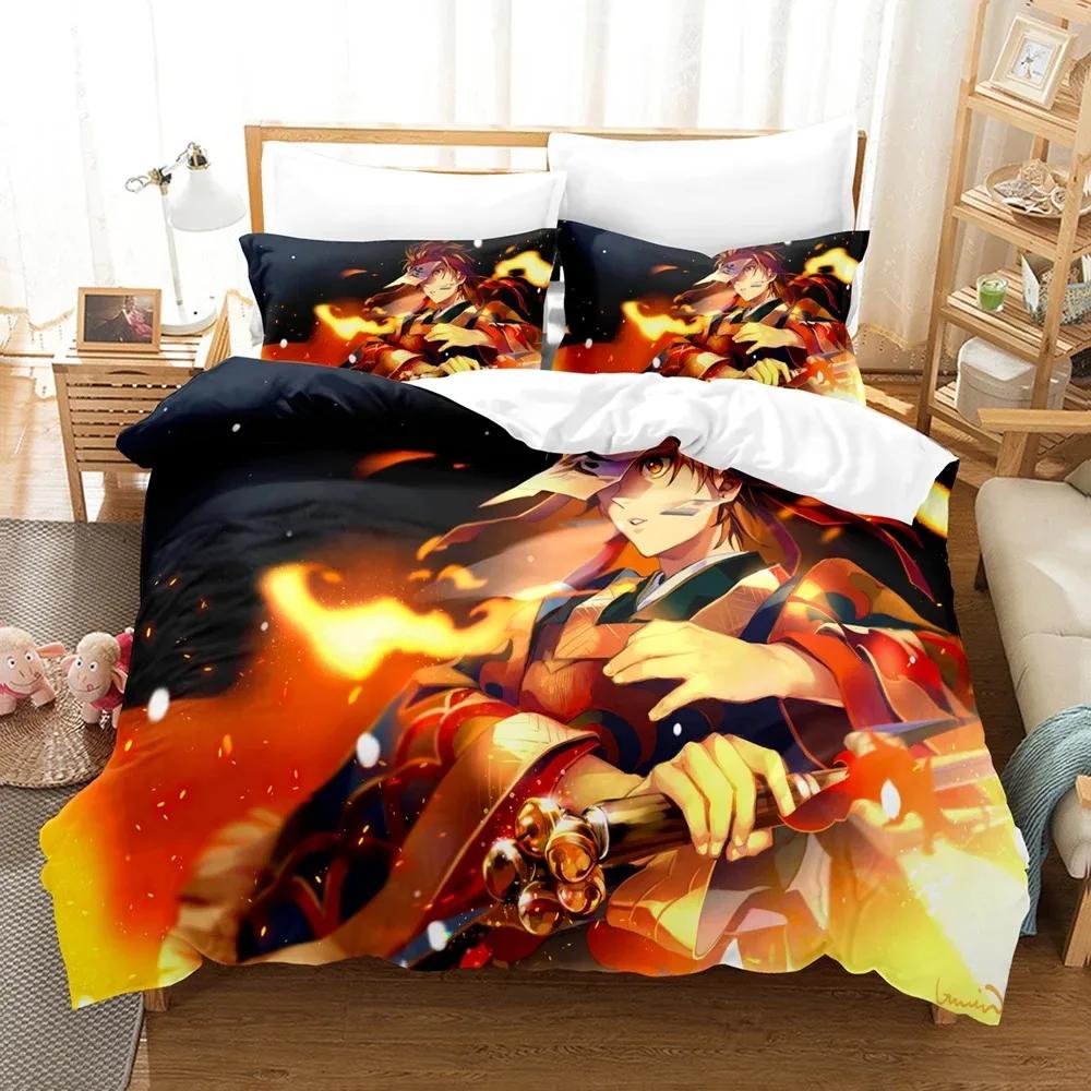 Fashion 3d Printing Anime Demon Slayer Bedding Sets Duvet Cover Set With Pillowcase Twin Full Queen King Bedclothes Home Textile