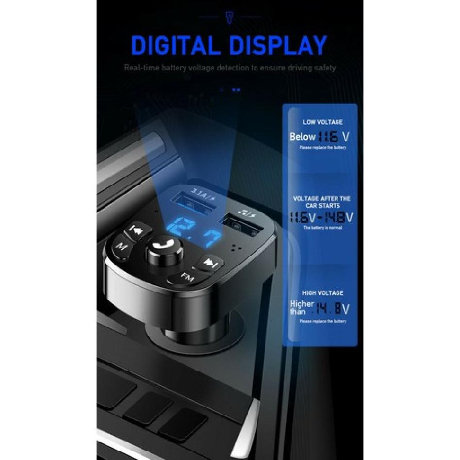 Bluetooth 5.0 FM Transmitter Radio MP3 Wireless Adapter Car Kit Dual USB Charger
