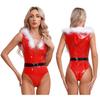 Womens Santa Claus Bodysuit Wet Look Xmas Costume Slim Fit Christmas Jumpsuit