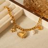 Cuban Chain Diamond-encrusted Heart Eight-pointed Star Pendant Bracelet, Unique Trendy Jewelry