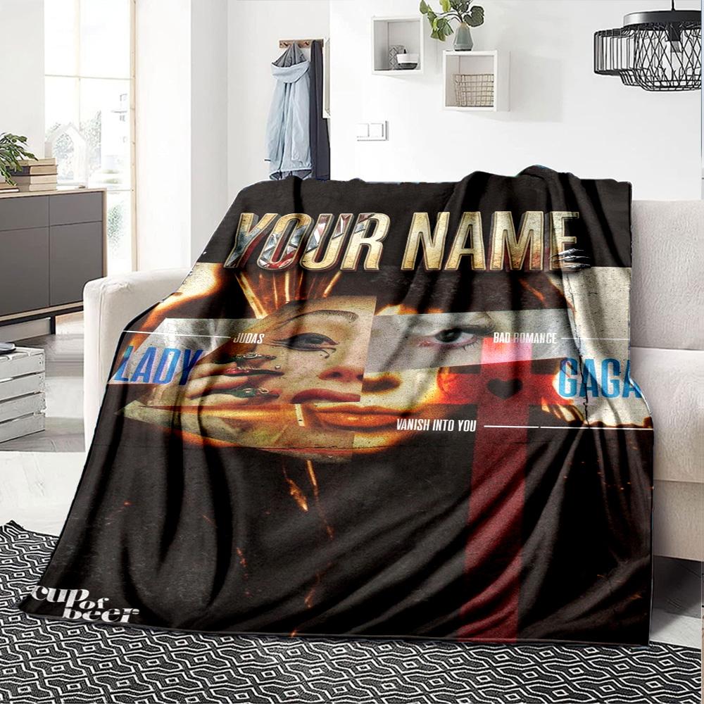 Name Custom Gaga Poster Print Flannel Blanket High Quality Warm Comfortable Cover for All Seasons Perfect for Gifts Home Decor