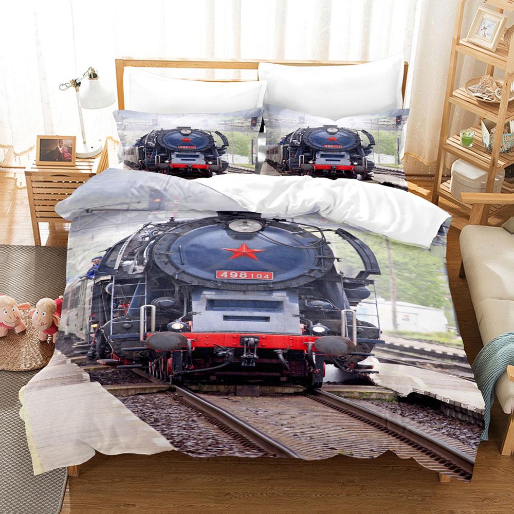 Train Bedding Set Single Twin Full Queen King Size Old Steam Engine Bed Set Aldult Kid Bedroom Duvetcover Sets 3D Pr New