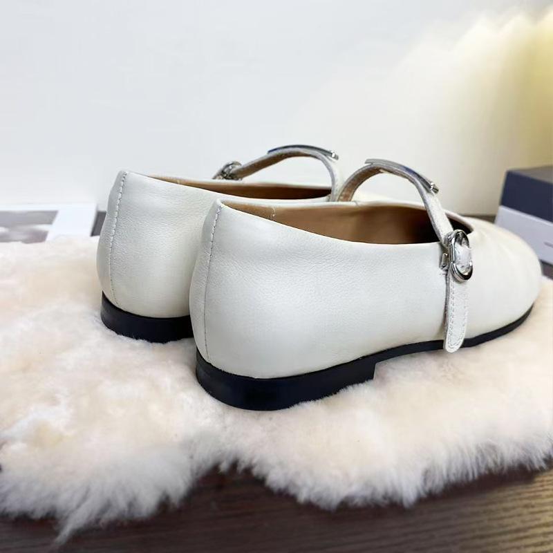 First Layer Cowhide Mary Jane Leather Shoes Women's Spring and Autumn French Temperament Small Leather Shoes Round Head Shallow Mouth One Word Buc