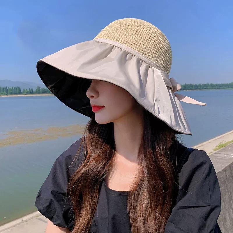 Sunscreen Hat Summer Female Sunshade UV Protection Empty Top Vinyl Shell Hat Large Brim Sunshade Face Outdoor Cycling Hat