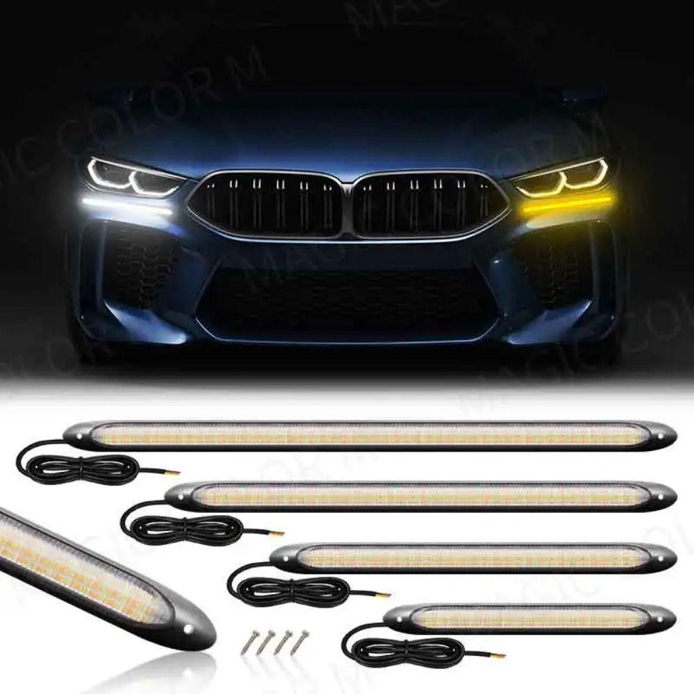 2pcs Waterproof Flexible DRL LED Strip Start Scaing Daytime Running Light Brake Flow Lamps