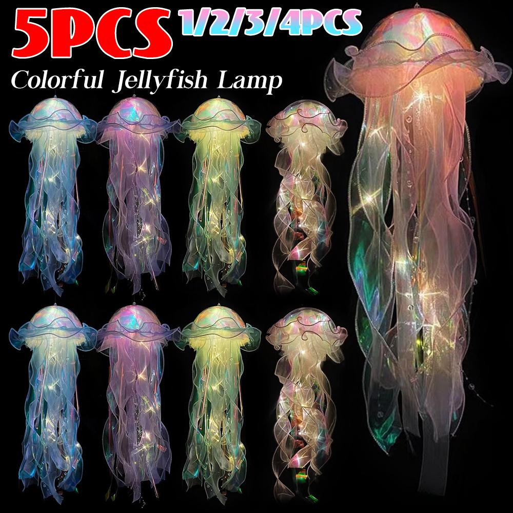 1-5PCS LED Jellyfish Lamp Button Battery Portable Flower Light Atmosphere Decoration Lamp Bedroom Night Lamp For Room Home Decor