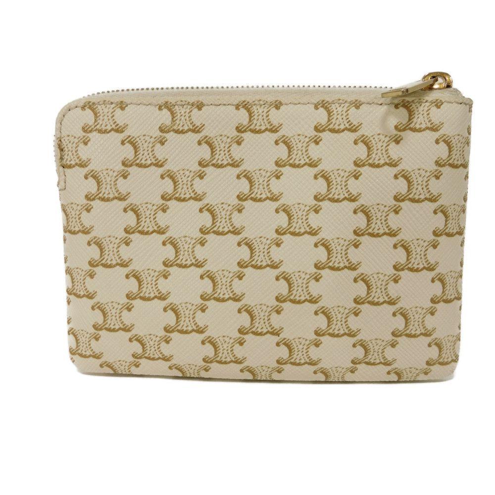 Used 10431 Logo Coin & Card Case 10C662CA2.01BC 7943 Macadam Arc de Triomphe Ivory Gold Key Ring White Unisex from