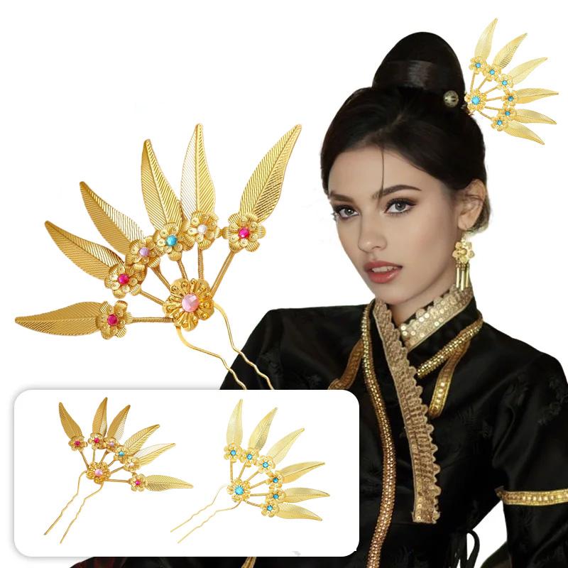 1PC Jewelry Ornaments Ethnic Rhinestone Hair Accessories Flower & Leaf for Women Headdress Hairpin