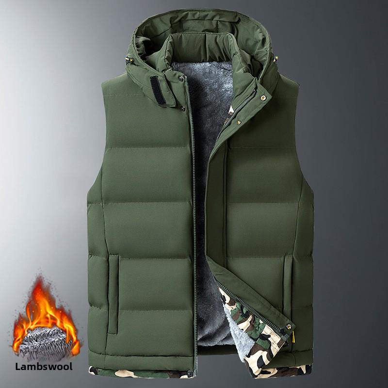 

Мужской осенне-зимний жилет большого размера со съемным капюшоном, спортивная хлопковая куртка, жилет из овечьей шерсти, куртка большого размера, мужская одежда XL зелёный