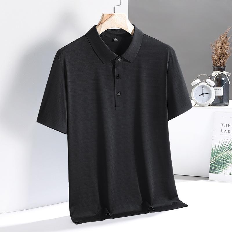 Summer Ice Silk Traceless Polo Shirt Men'S Lapel High-End Business Casual Polo Top Solid Color Tooling Shirt