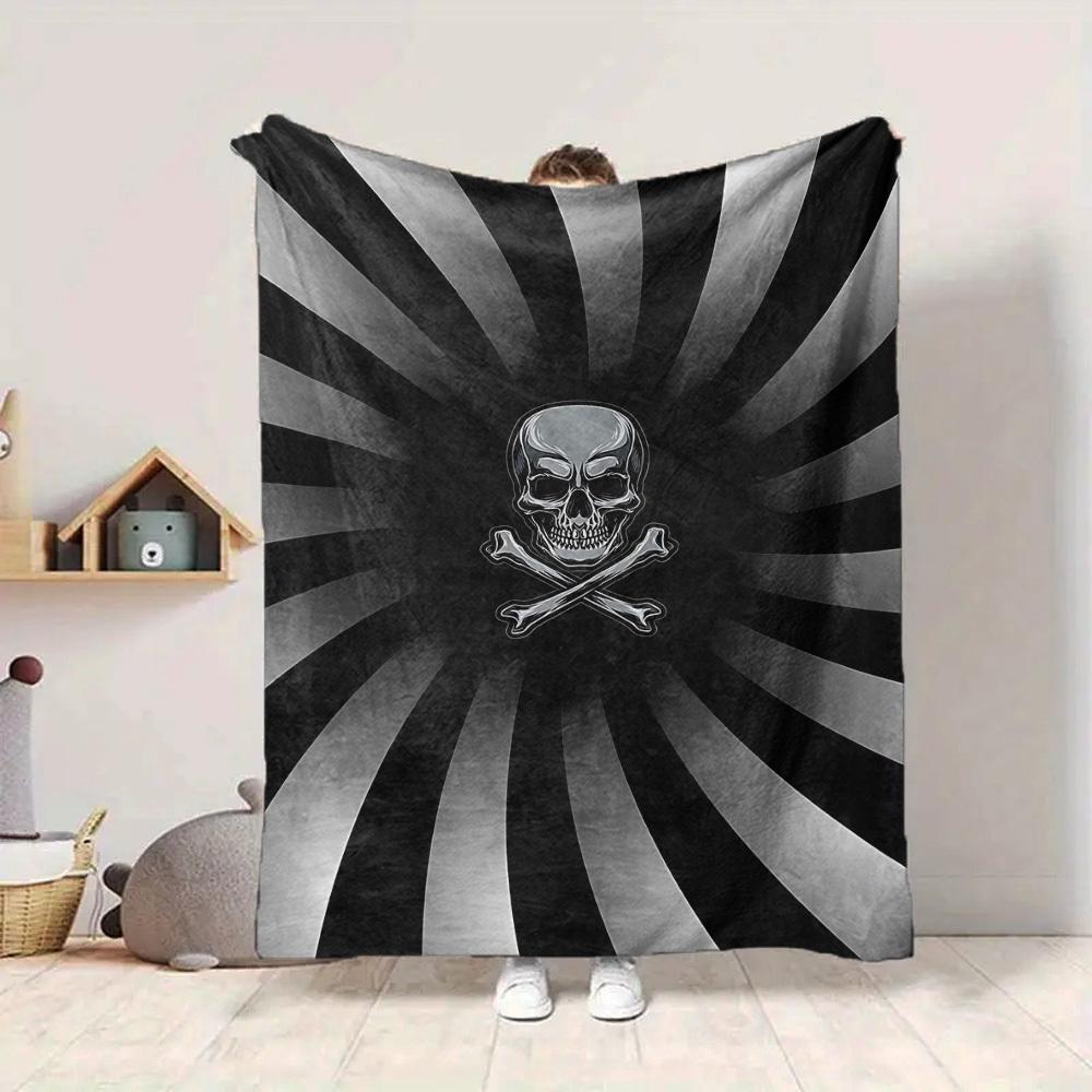 1PC Skull, Crossbones Print Blanket, Soft Throw Blanket - Warm & Cozy for Couch, Bed, Office, and Travel Yy250912221