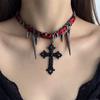 Dark Cross Bead Collarbone Chain Female Heavy Worker Spicy Girl High-end Feeling Sweet Cool Necklace Rivet Hip-hop Accessories