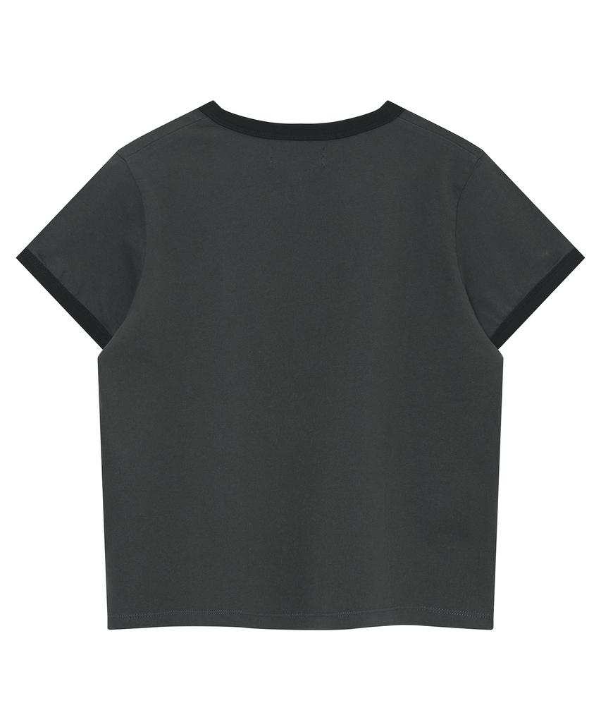 Syupeodeulai Women'S Vintage Logo Patch Ringer T-Shirt Charcoal Sdfiscq50Chl