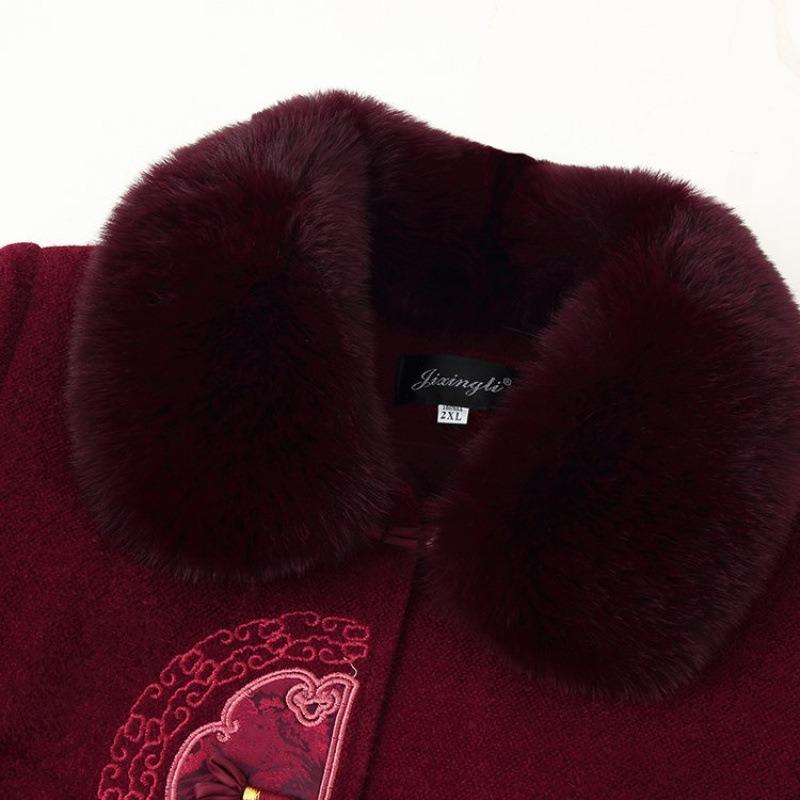 Old lady winter woolen coat new grandma autumn and winter top velvet warm mother clothes
