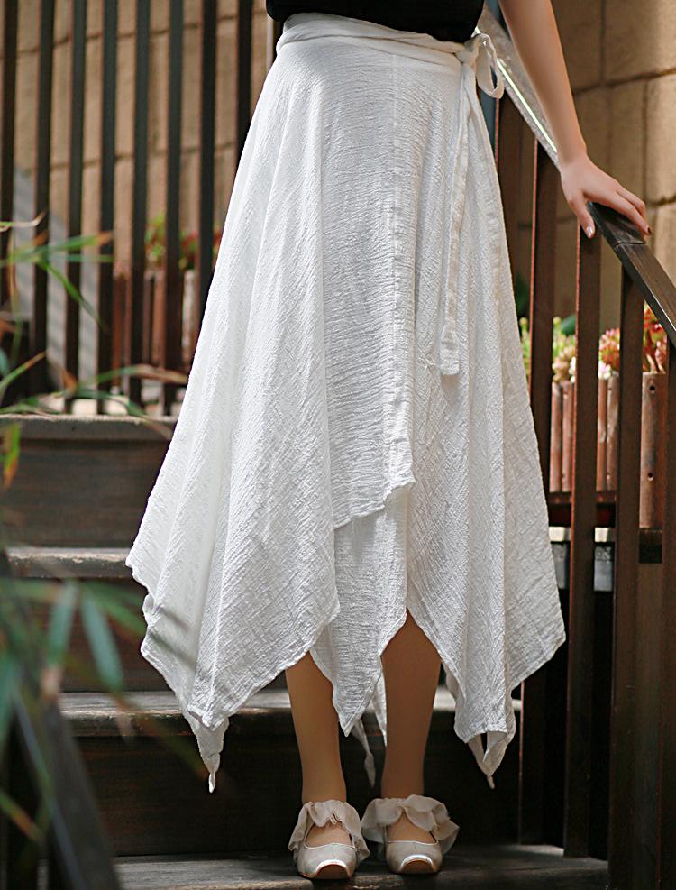 Women's Spring/Summer Cotton Linen Bamboo Ribbon Skirt - Irregular Chinese Style.