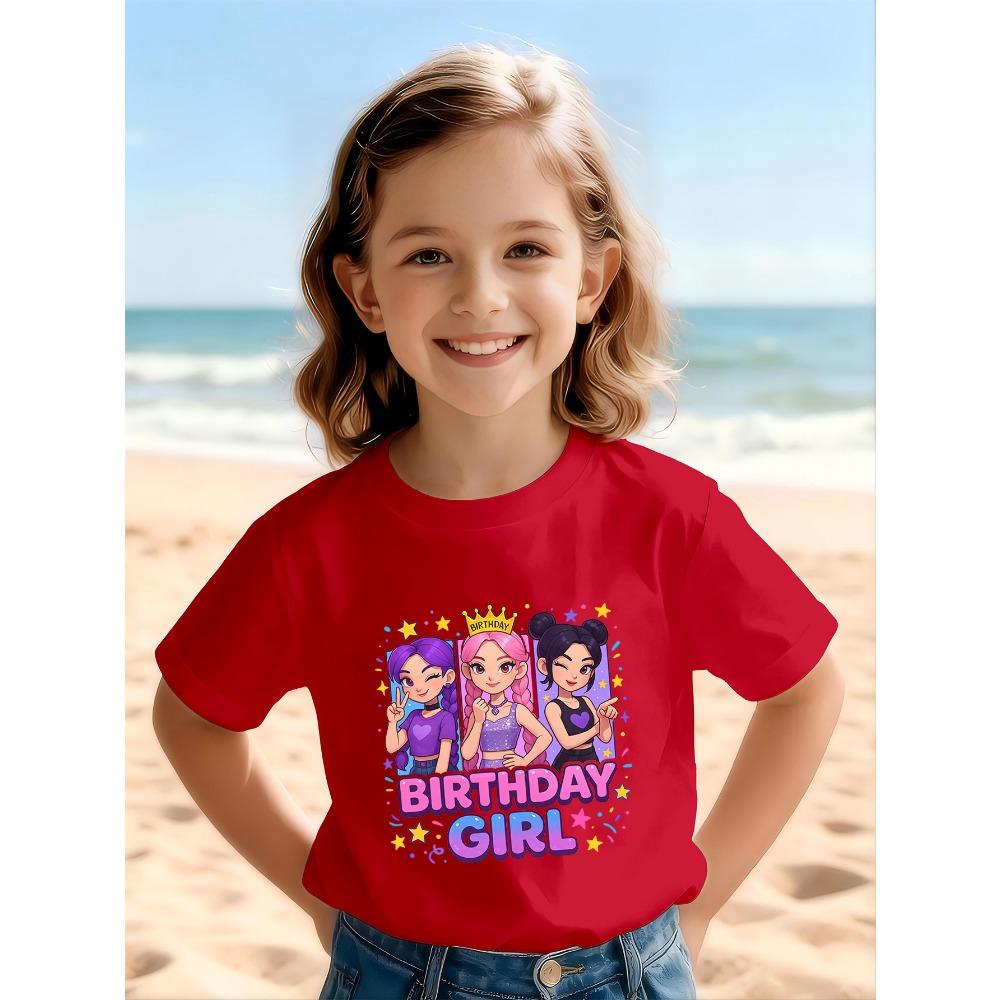 K-POP Birthday Girl Group Dance Outfits K-Pop Themed T-Shirt Print Round Neck Short Sleeve Casual Attire Tops