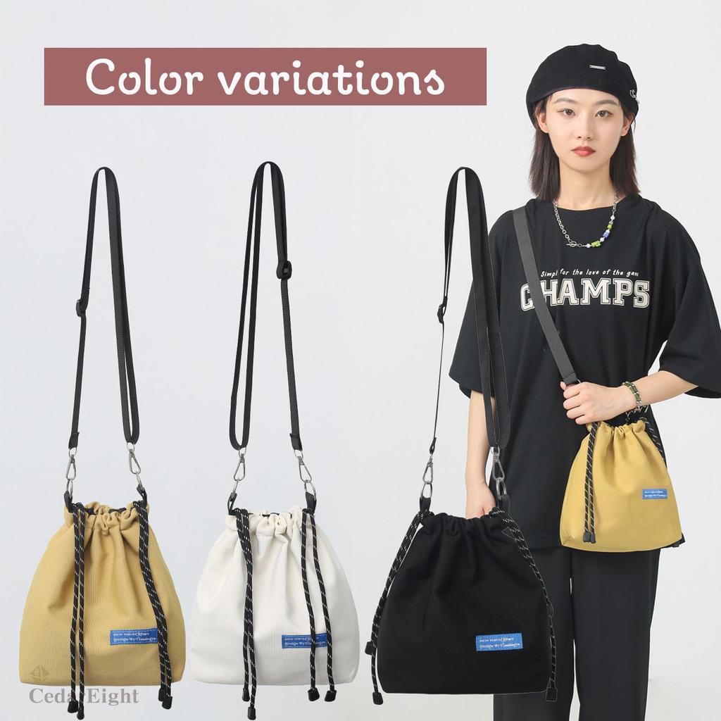 Cedar Eight Drawstring Nylon Bag, Casual, Small Shoulder Bag for Men and Women (White)