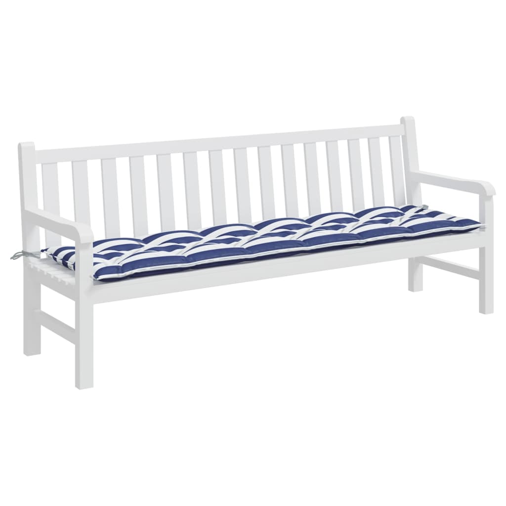 Garden Bench Cushion Blue & White Striped 200 X 50 X 7 Cm Fabric