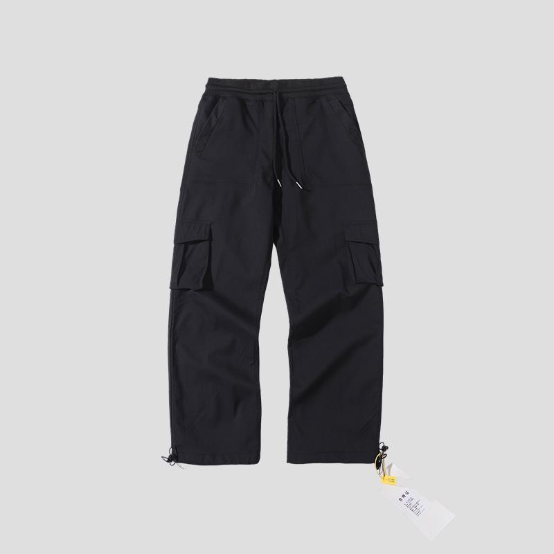 

Unisex Windproof Fleece-Lined High-Waisted Utility Pants - Autumn/Winter, Straight Leg, Large Pockets. L чёрный