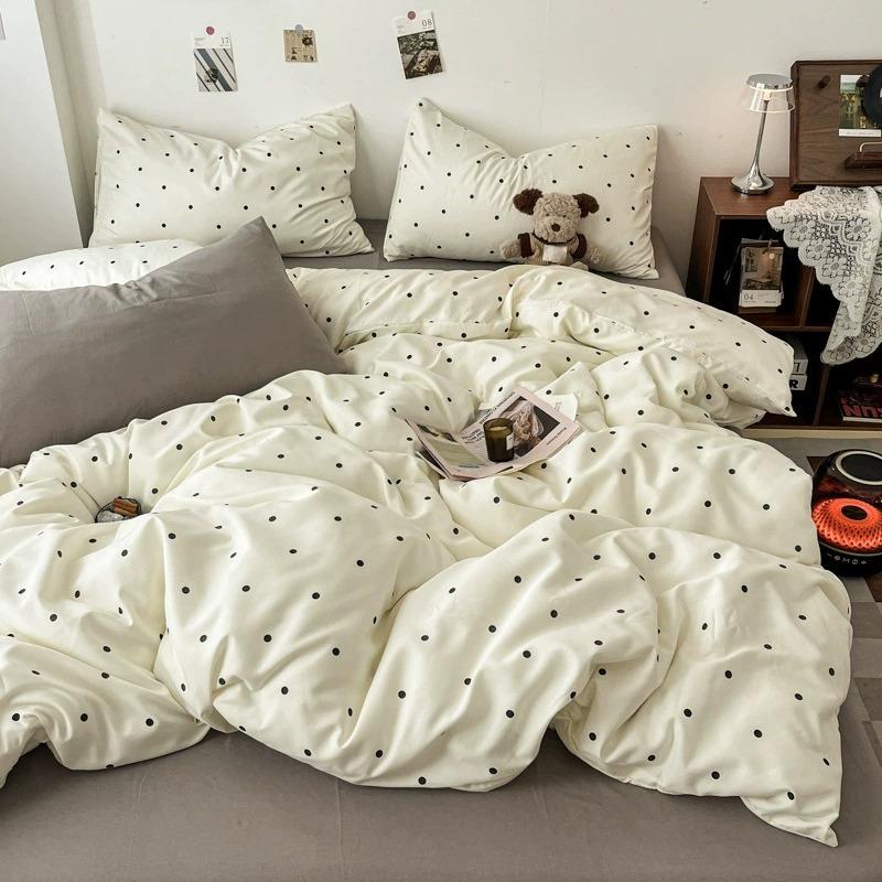 Christmas Style 3/4pcs Simple Plaid Bedding Set Skin-friendly Breathable Quilt Cover Machine Washable Home Bedroom Guest Room