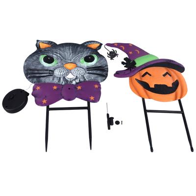 Pumpkins Cat Stakes Light Rustproof Halloween Yard Stake with 2 Stacked Decorative Pumpkin Stake for Lawn Patio