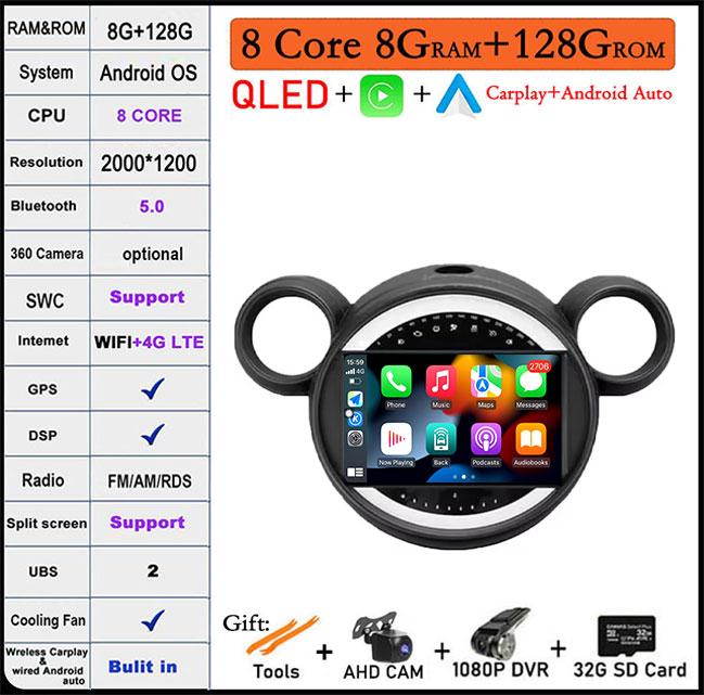 9 Inch 2.5D Touch Screen For BMW Mini 2010 2011 2012 2013 - 2016 Android 14 4G Lte Car Multimedia Player Video GPS Navigation