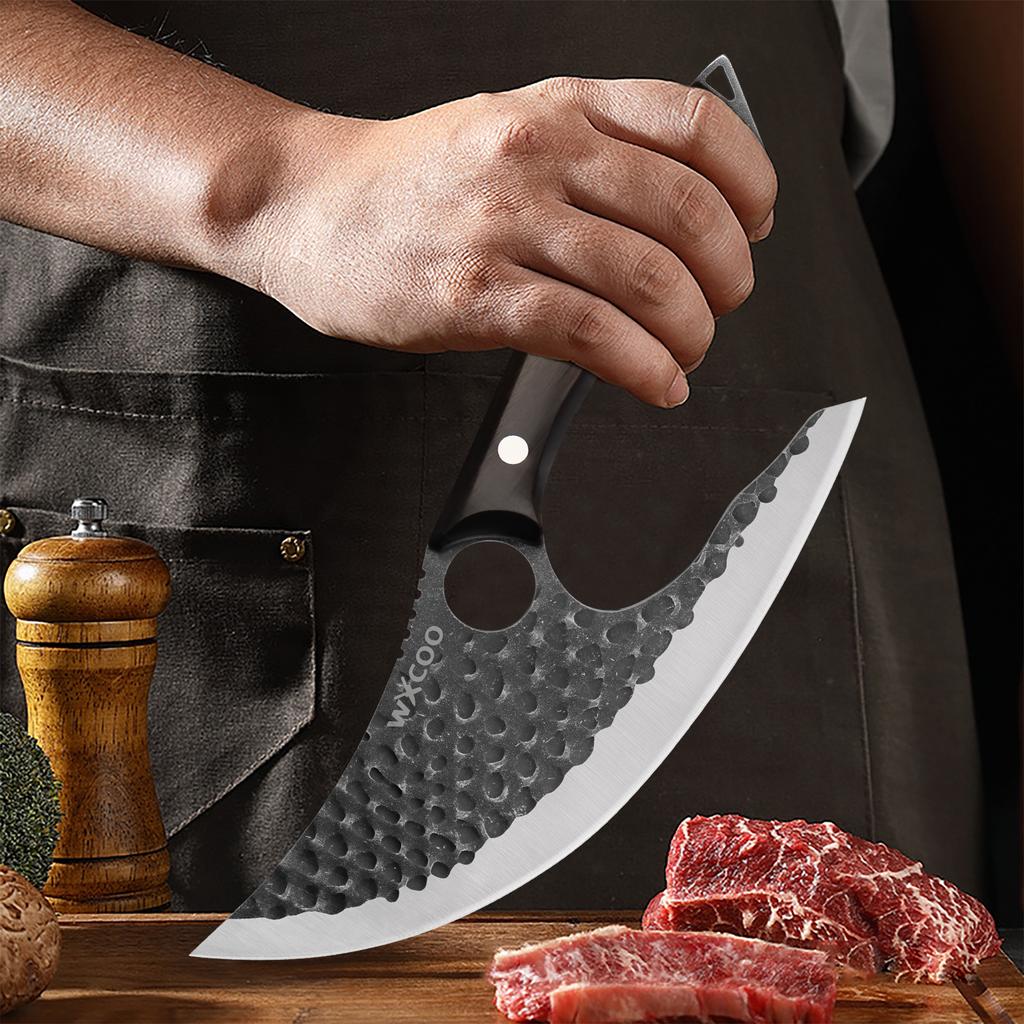 WXCOO Cutting Board Made of High Quality Acacia Wood On Both Sides Stainless Steel Chef Knife Meat Cleaver Kitchen Scissors