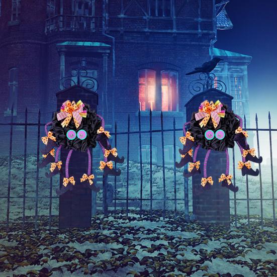 Halloween Spider Door Hanging Decoration with Bowknots Soft Cloth Cartoon Multi-legs Spider Wall Decor Wreath Party Supplies