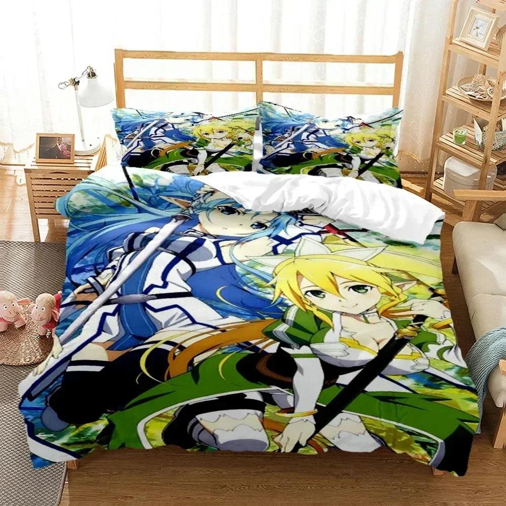 Fashion SAO Art Print Three Piece Bedding Set Fashion Article Boys Or Adults For Beds Quilt Covers Pillowcases Bedding Set