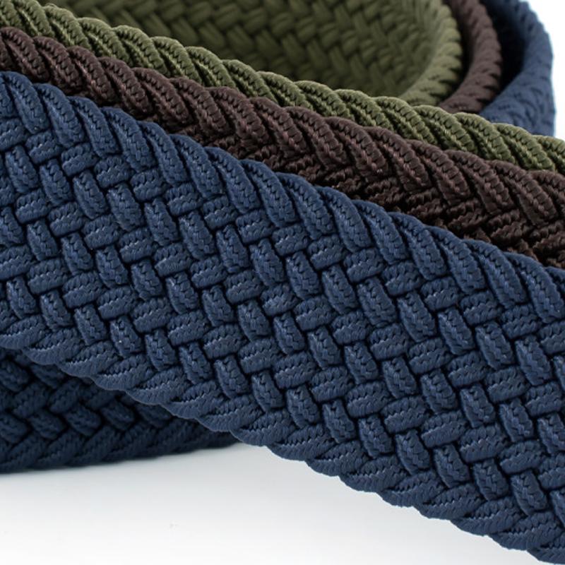 Cinto elástico masculino feminino cinto casual para jeans cinto trançado, fivela de aço