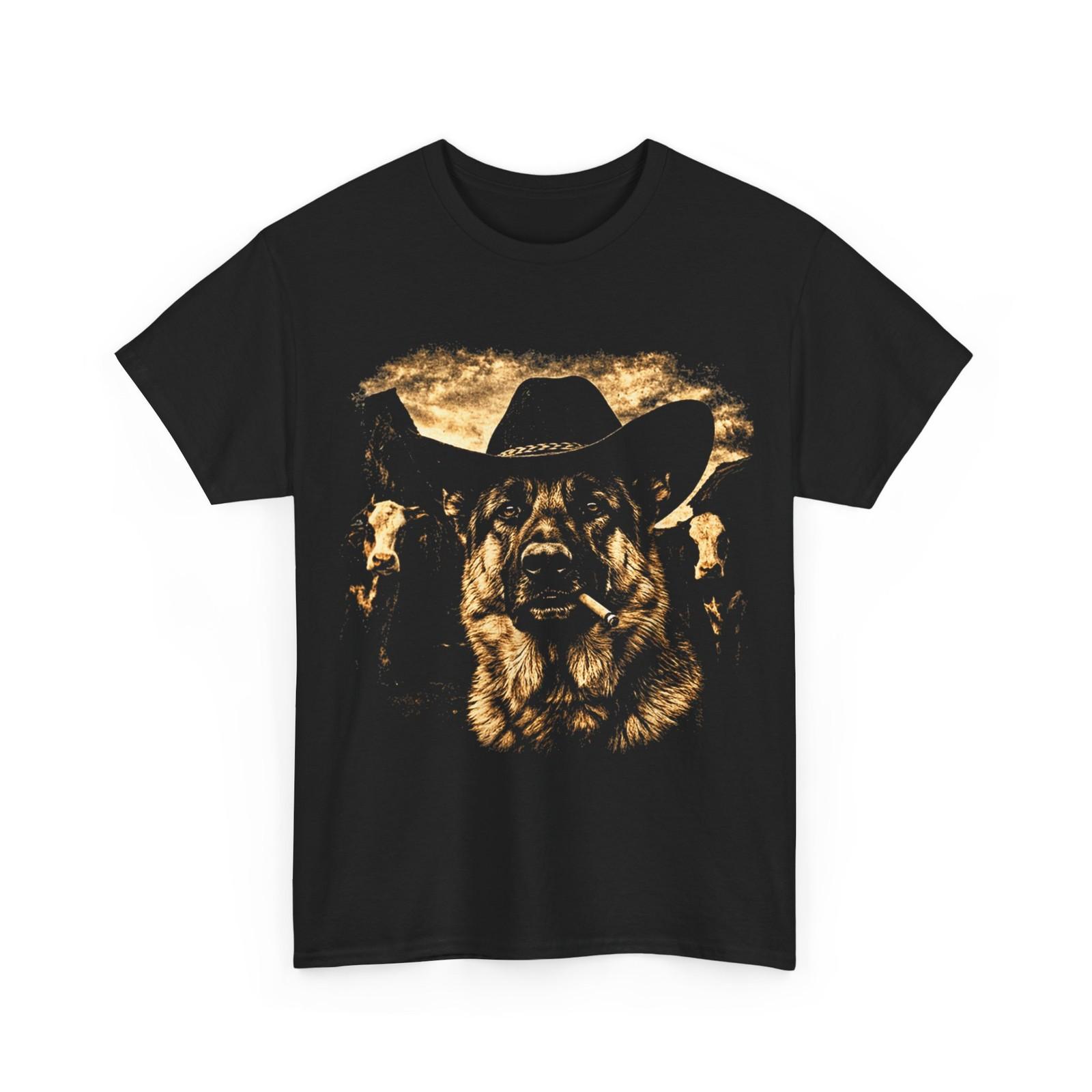 German Shepherd Western Cowboy Dog Smoking T-Shirt XXL