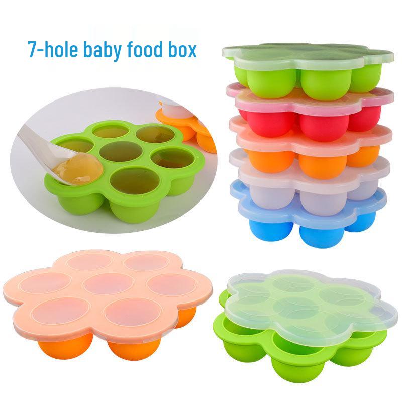 Large Silicone 7-Hole Baby Food Storage Tray with Lid