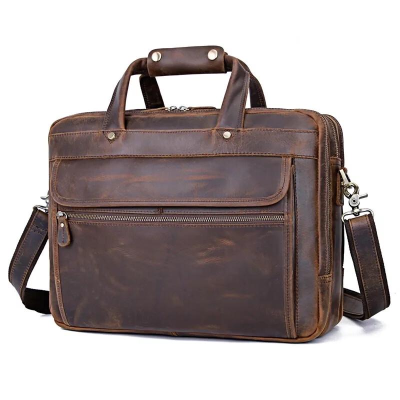 Vintage Crazy Horse Leather Briefcase Laptop Bag