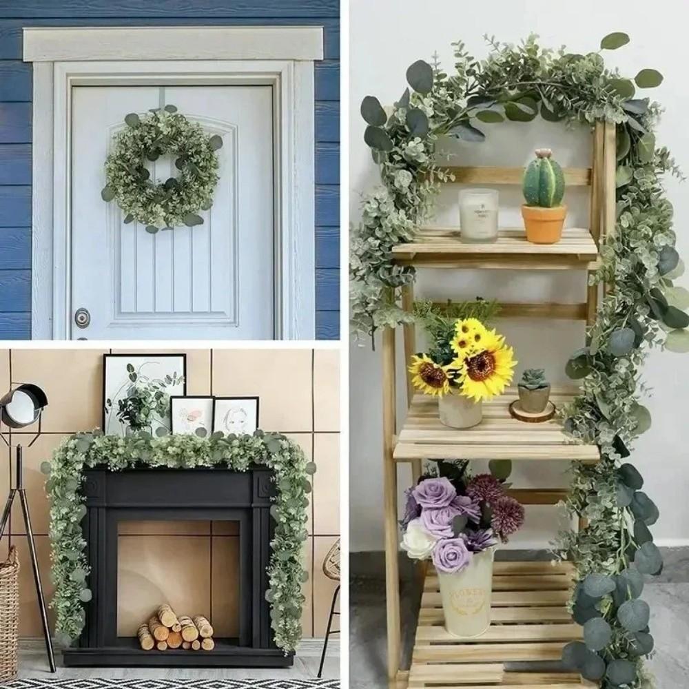 Realistic Fake Eucalyptus Vine Wall Hanging Vine Archway Artificial Plants Greenery Garland White Flowers Eucalyptus Leaves
