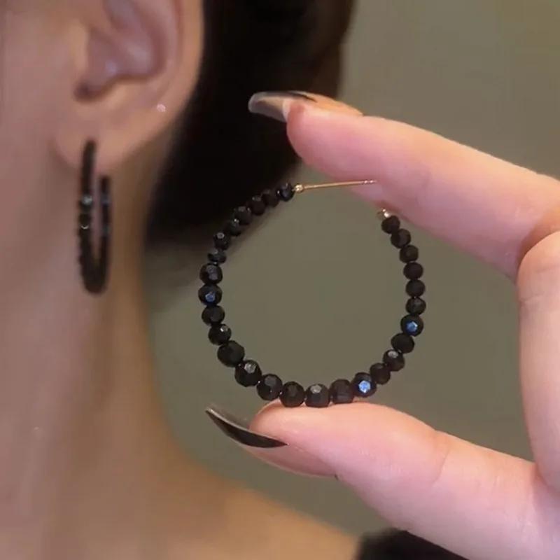 

New Fashion Simple Trend Round Black Crystal Hoop Earrings Geometric Earrings Women Elegant Exquisite Jewelry Gifts чорний