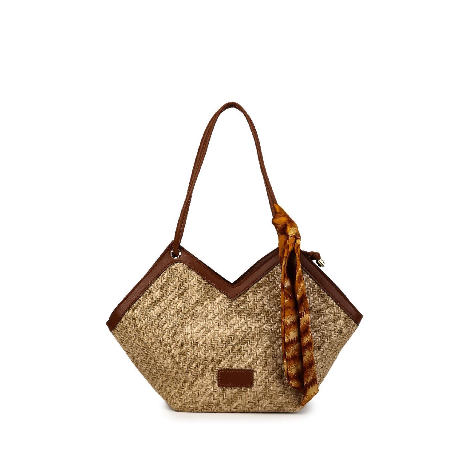 

Asymmetric Cut Doga Women s Shoulder Bag Straw With Scarf